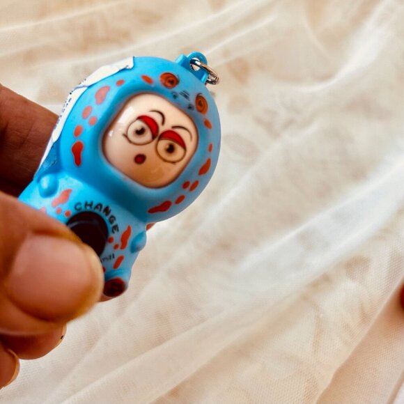 Kids Cartoon Happy & Sad Face Dual mode Unique Novelty Blue Keychain - Picture 5 of 7